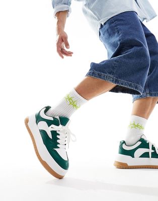 ASOS DESIGN chunky sneakers in green and white with gum sole