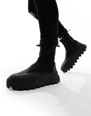 ASOS DESIGN chunky zip-up sock boots in black neoprene