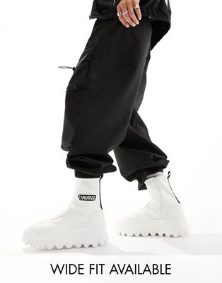 ASOS DESIGN chunky zip up sock boots in white with motocross detailing-Multi