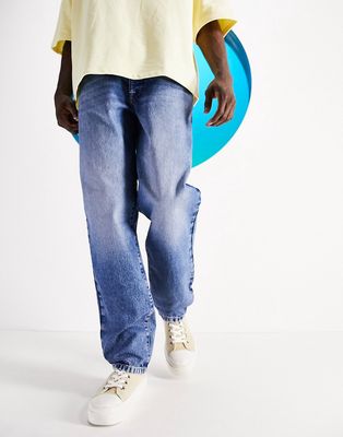 ASOS DESIGN Circular Design wide straight leg jeans in dark wash blue