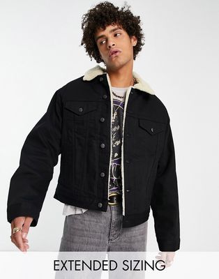 ASOS DESIGN classic denim jacket with borg lining in black