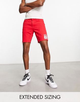 ASOS DESIGN classic rigid shorts in bright red with varsity print
