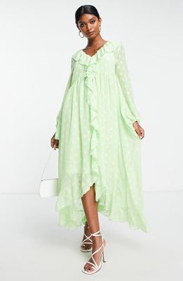 ASOS DESIGN Clip Dot Long Sleeve High-Low Dress in Light Green