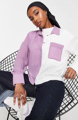 ASOS DESIGN Colorblock Button-Front Shirt in Purple Multi