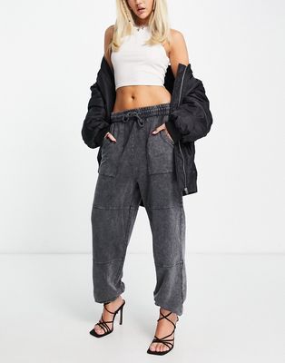 ASOS DESIGN combat sweatpants with utility pockets in washed charcoal-Gray