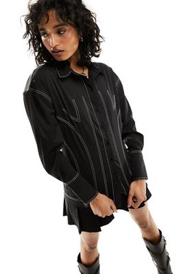 ASOS DESIGN Contrast Stitch Button-Up Shirt in Black