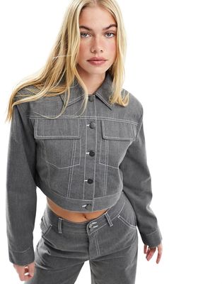 ASOS DESIGN contrast stitch jacket in gray - part of a set