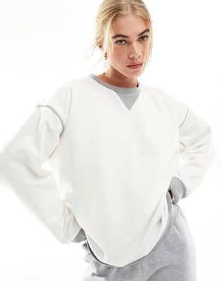 ASOS DESIGN contrast sweater in ecru and gray-White