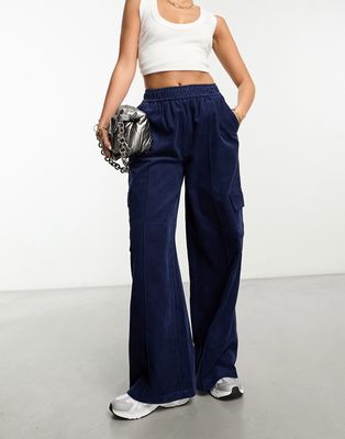 ASOS DESIGN cord pull-on cargo pants in blue