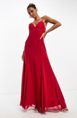 ASOS DESIGN Corset Bodice Chiffon Gown in Red