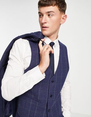 ASOS DESIGN country wedding navy color range skinny wool mix suit vest in navy windowpane