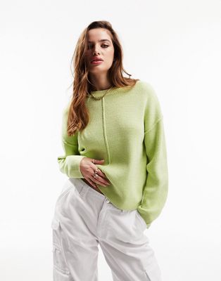 ASOS DESIGN crew neck boxy sweater with seam front in lime-Green