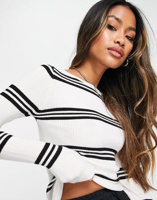 ASOS DESIGN crew neck sweater in stripe in black & white-Multi