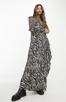 ASOS DESIGN Crinkled Long Sleeve Knit Maxi Dress in Black