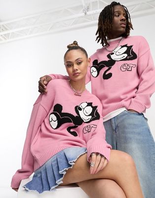 ASOS DESIGN Crooked Tongues x Felix the Cat Unisex oversized sweater in pink-Multi
