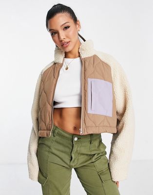 ASOS DESIGN cropped fleece jacket in camel-Brown