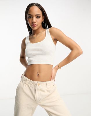 ASOS DESIGN cropped knit top with scoop neck in cream-White