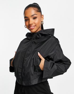 ASOS DESIGN cropped rain jacket with hood in black