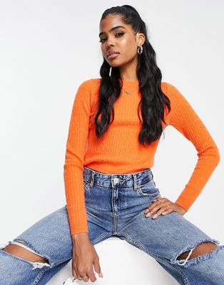 ASOS DESIGN cropped sweater in mini cable stitch in orange