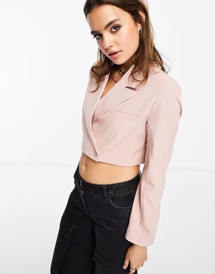 ASOS DESIGN cropped utility blazer in pink - part of a set