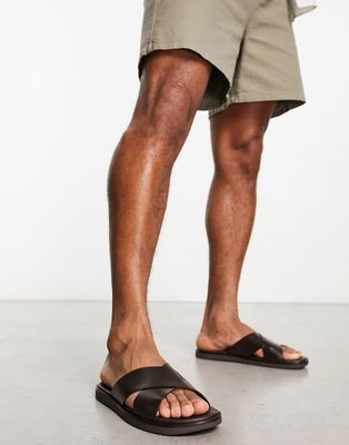 ASOS DESIGN cross strap sandals in brown leather