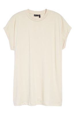 ASOS DESIGN Cuff Sleeve Oversize Longline T-Shirt in Beige