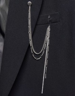 ASOS DESIGN cup chain drapey brooch in silver tone