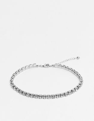 ASOS DESIGN cupchain anklet with clear crystals in silver tone