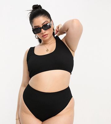 ASOS DESIGN Curve Amy mix and match crinkle high leg high waist bikini bottom in black