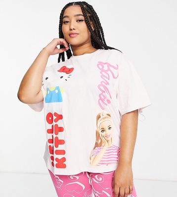 ASOS DESIGN Curve Barbie x Hello Kitty oversized tee & leggings pajama set in pink