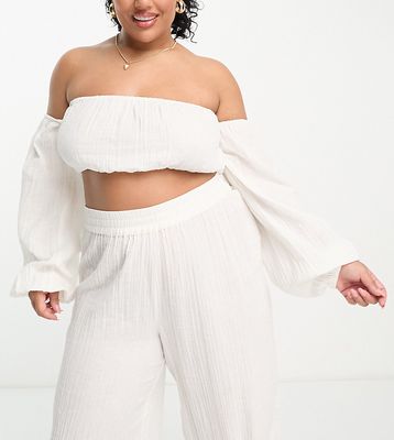 ASOS DESIGN Curve beach off-shoulder crop top with detachable volume sleeves in white gauze - part of a set