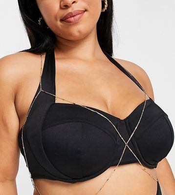 ASOS DESIGN Curve body chain bralette with dot dash chain in gold tone