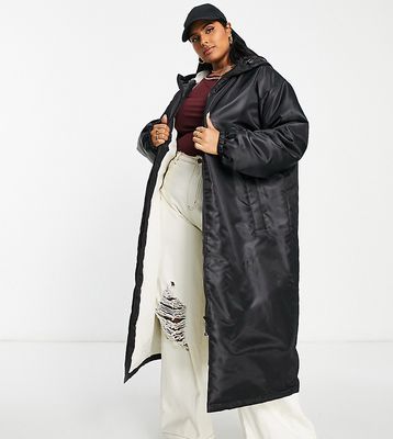 ASOS DESIGN Curve borg fleece lined nylon rain coat in black