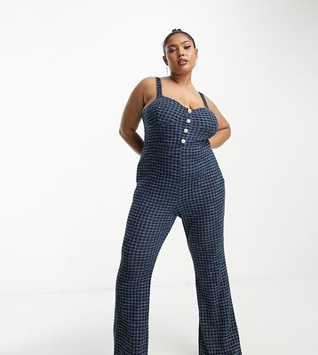 ASOS DESIGN Curve boucle button front jumpsuit with flare leg in houndstooth-Multi