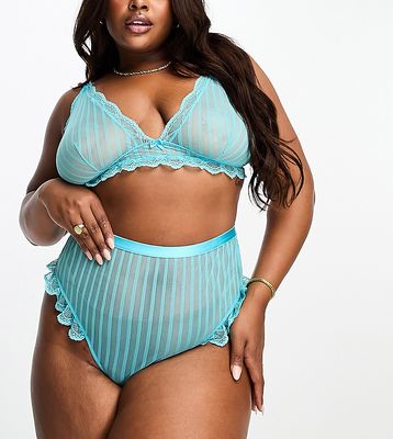 ASOS DESIGN Curve Brooke high waist thong in turquoise-Blue
