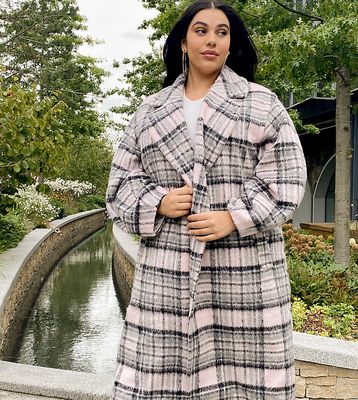 ASOS DESIGN Curve brushed check coat with extreme sleeve-Multi