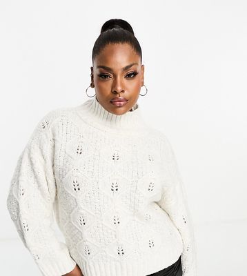 ASOS DESIGN Curve cable sweater with high neck in cream-White