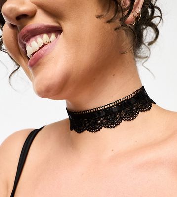 ASOS DESIGN Curve choker necklace with lace and ribbon design in black