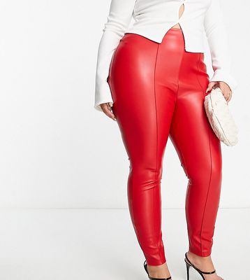ASOS DESIGN Curve cigarette faux leather pants in red