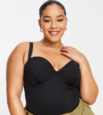 ASOS DESIGN Curve Contouring medium control underwired bodysuit with lace in black