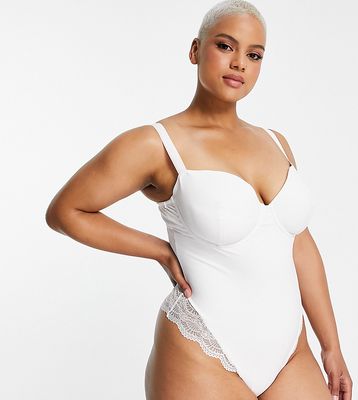 ASOS DESIGN Curve Contouring medium control underwired bodysuit with lace in white