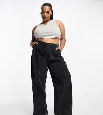 ASOS DESIGN Curve cord parachute cargo pants in washed black