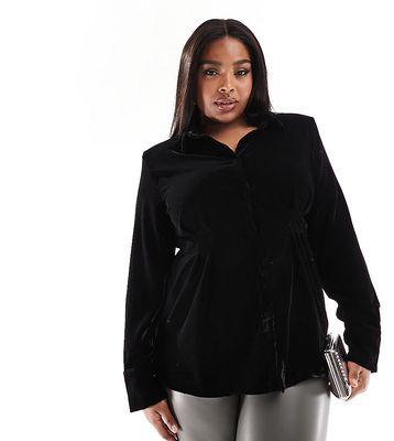 ASOS DESIGN Curve corset seamed shirt in black velvet