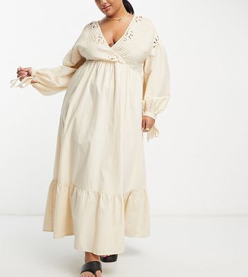 ASOS DESIGN Curve cotton crochet pintuck maxi dress in vintage cream-White