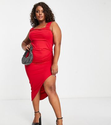 ASOS DESIGN Curve cowl neck ruched side midi dress in red