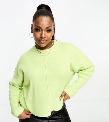 ASOS DESIGN Curve crew neck boxy sweater with seam front in lime-Green
