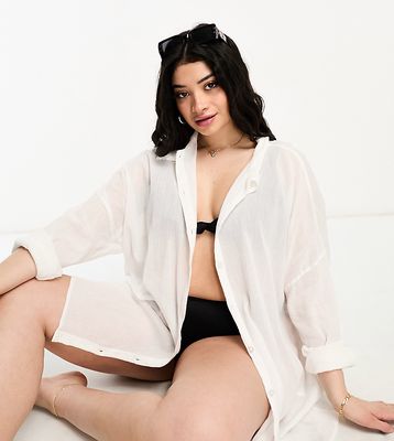 ASOS DESIGN Curve crinkle beach shirt in white