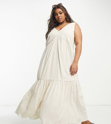 ASOS DESIGN Curve crinkle trapeze maxi sundress in natural-Neutral