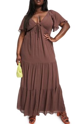 ASOS DESIGN Curve Cutout Chiffon Maxi Dress in Brown
