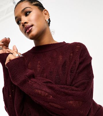 ASOS DESIGN Curve deconstructed crew neck sweater in burgundy-Red